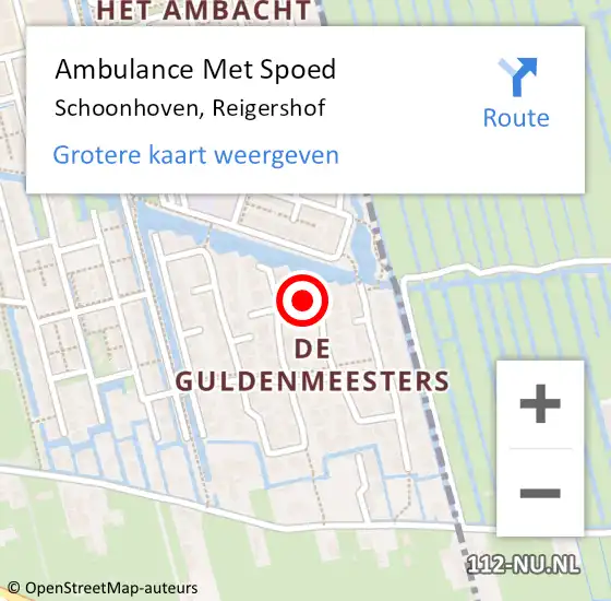Locatie op kaart van de 112 melding: Ambulance Met Spoed Naar Schoonhoven, Reigershof op 8 juli 2022 17:27