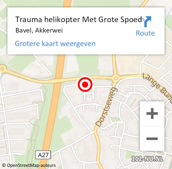 Locatie op kaart van de 112 melding: Trauma helikopter Met Grote Spoed Naar Bavel, Akkerwei op 8 juli 2022 17:50