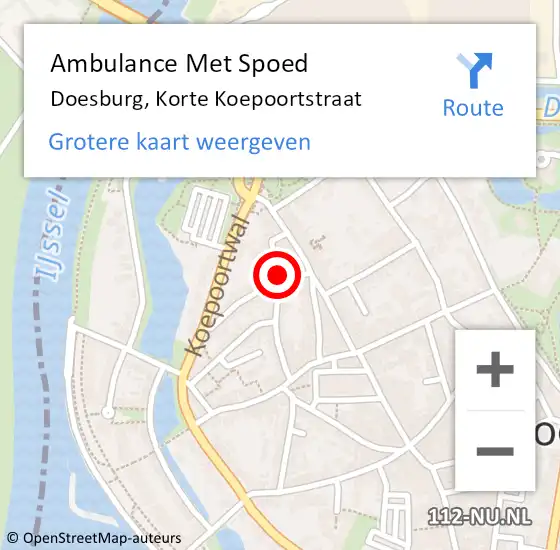 Locatie op kaart van de 112 melding: Ambulance Met Spoed Naar Doesburg, Korte Koepoortstraat op 8 juli 2022 18:05