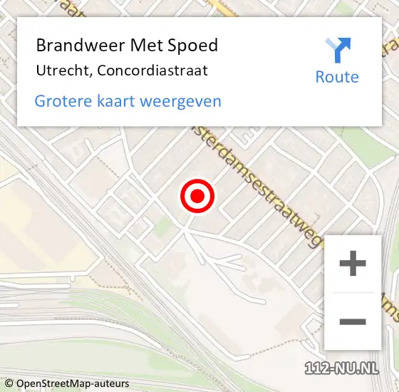 Locatie op kaart van de 112 melding: Brandweer Met Spoed Naar Utrecht, Concordiastraat op 8 juli 2022 18:08