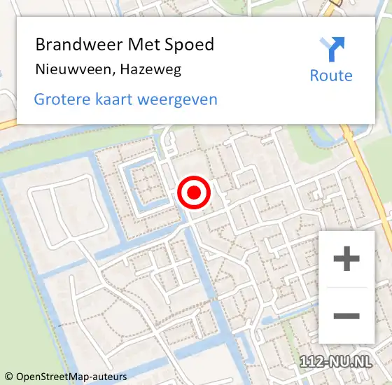 Locatie op kaart van de 112 melding: Brandweer Met Spoed Naar Nieuwveen, Hazeweg op 8 juli 2022 18:09