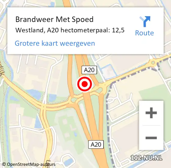 Locatie op kaart van de 112 melding: Brandweer Met Spoed Naar Westland, A20 hectometerpaal: 12,5 op 8 juli 2022 18:38