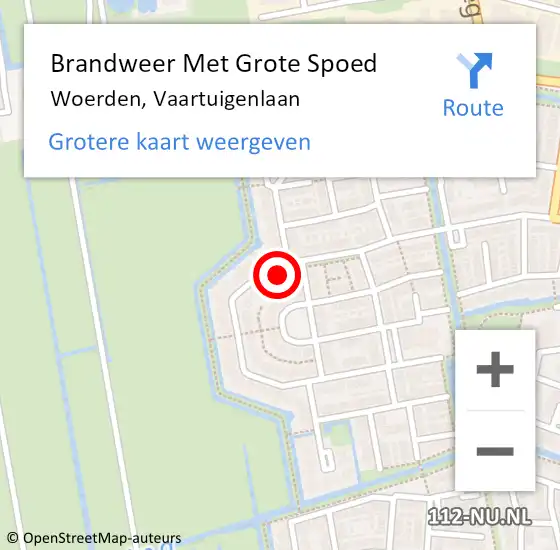 Locatie op kaart van de 112 melding: Brandweer Met Grote Spoed Naar Woerden, Vaartuigenlaan op 8 juli 2022 18:49