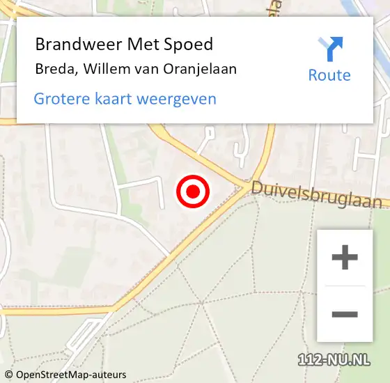 Locatie op kaart van de 112 melding: Brandweer Met Spoed Naar Breda, Willem van Oranjelaan op 8 juli 2022 18:50