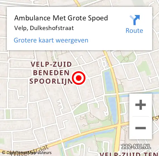 Locatie op kaart van de 112 melding: Ambulance Met Grote Spoed Naar Velp, Dulkeshofstraat op 8 juli 2022 18:58