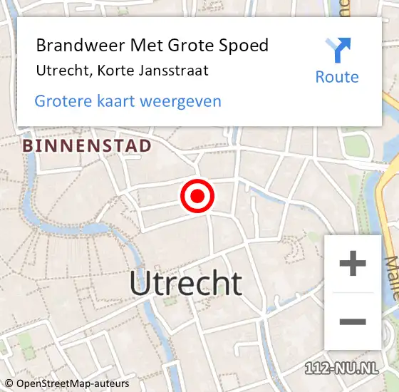 Locatie op kaart van de 112 melding: Brandweer Met Grote Spoed Naar Utrecht, Korte Jansstraat op 8 juli 2022 19:00