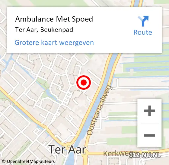 Locatie op kaart van de 112 melding: Ambulance Met Spoed Naar Ter Aar, Beukenpad op 8 juli 2022 19:01