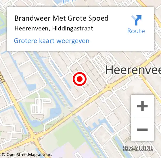 Locatie op kaart van de 112 melding: Brandweer Met Grote Spoed Naar Heerenveen, Hiddingastraat op 8 juli 2022 19:12