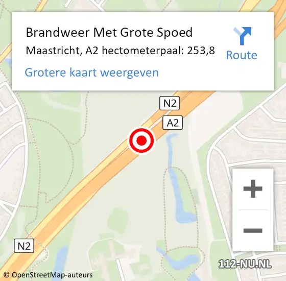 Locatie op kaart van de 112 melding: Brandweer Met Grote Spoed Naar Maastricht, A2 hectometerpaal: 253,8 op 8 juli 2022 19:22