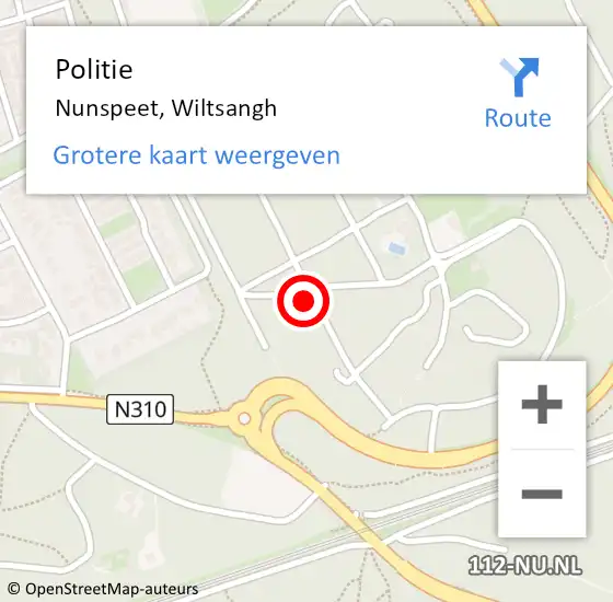 Locatie op kaart van de 112 melding: Politie Nunspeet, Wiltsangh op 8 juli 2022 19:23