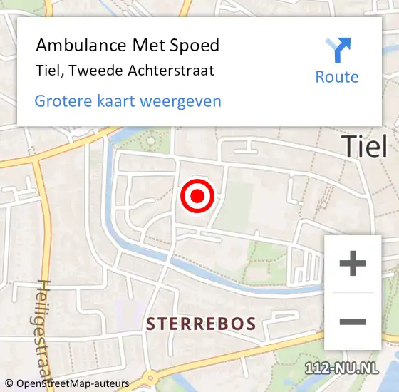 Locatie op kaart van de 112 melding: Ambulance Met Spoed Naar Tiel, Tweede Achterstraat op 8 juli 2022 19:28