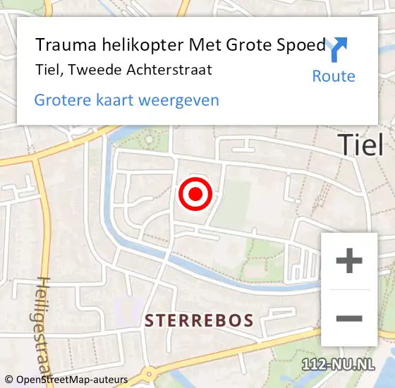 Locatie op kaart van de 112 melding: Trauma helikopter Met Grote Spoed Naar Tiel, Tweede Achterstraat op 8 juli 2022 19:29