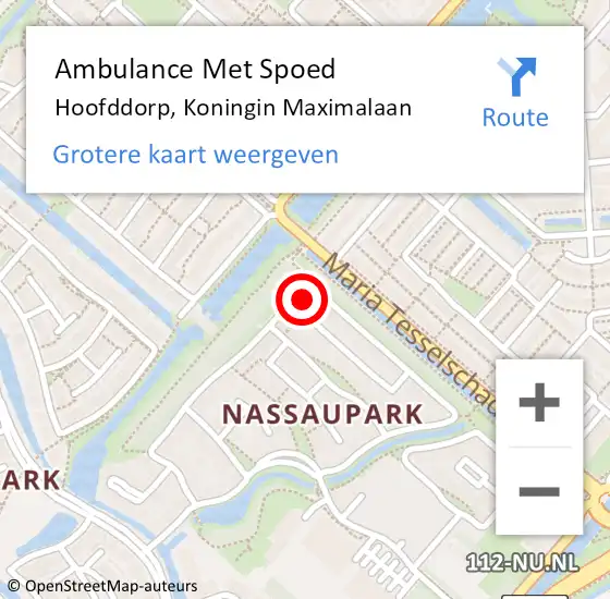 Locatie op kaart van de 112 melding: Ambulance Met Spoed Naar Hoofddorp, Koningin Maximalaan op 8 juli 2022 19:34