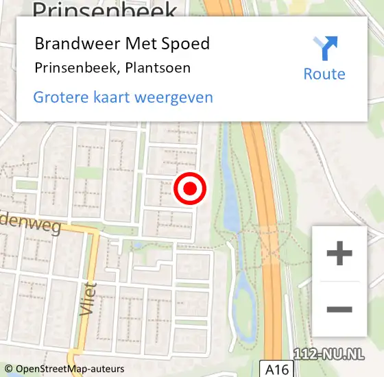 Locatie op kaart van de 112 melding: Brandweer Met Spoed Naar Prinsenbeek, Plantsoen op 8 juli 2022 19:40