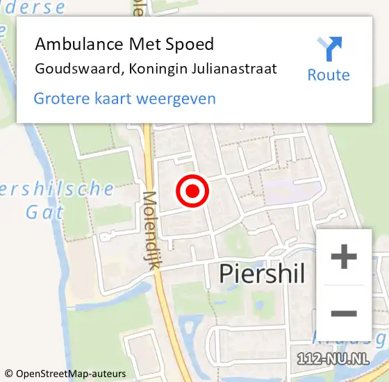 Locatie op kaart van de 112 melding: Ambulance Met Spoed Naar Goudswaard, Koningin Julianastraat op 8 juli 2022 20:18