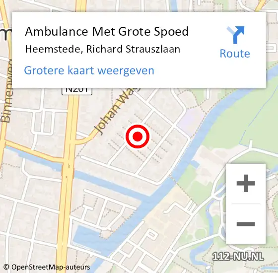 Locatie op kaart van de 112 melding: Ambulance Met Grote Spoed Naar Heemstede, Richard Strauszlaan op 8 juli 2022 20:19