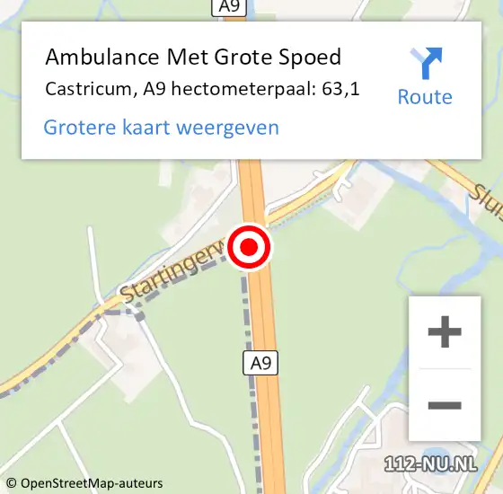 Locatie op kaart van de 112 melding: Ambulance Met Grote Spoed Naar Uitgeest, A9 hectometerpaal: 63,1 op 8 juli 2022 20:52