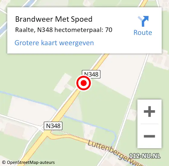 Locatie op kaart van de 112 melding: Brandweer Met Spoed Naar Raalte, N348 hectometerpaal: 70 op 8 juli 2022 20:54