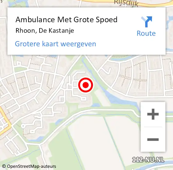 Locatie op kaart van de 112 melding: Ambulance Met Grote Spoed Naar Rhoon, De Kastanje op 8 juli 2022 21:17