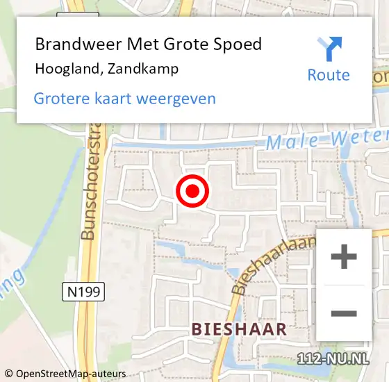 Locatie op kaart van de 112 melding: Brandweer Met Grote Spoed Naar Hoogland, Zandkamp op 8 juli 2022 21:27