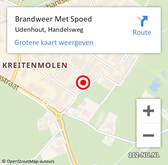 Locatie op kaart van de 112 melding: Brandweer Met Spoed Naar Udenhout, Handelsweg op 8 juli 2022 21:39