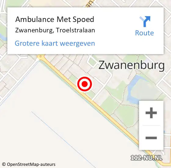 Locatie op kaart van de 112 melding: Ambulance Met Spoed Naar Zwanenburg, Troelstralaan op 8 juli 2022 21:46