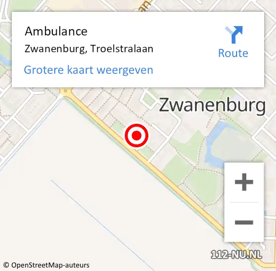 Locatie op kaart van de 112 melding: Ambulance Zwanenburg, Troelstralaan op 8 juli 2022 21:47