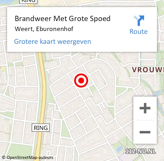 Locatie op kaart van de 112 melding: Brandweer Met Grote Spoed Naar Weert, Eburonenhof op 8 juli 2022 22:19