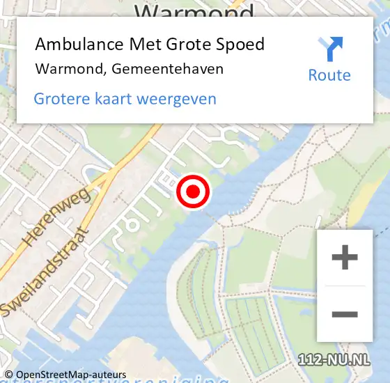 Locatie op kaart van de 112 melding: Ambulance Met Grote Spoed Naar Warmond, Gemeentehaven op 8 juli 2022 22:25