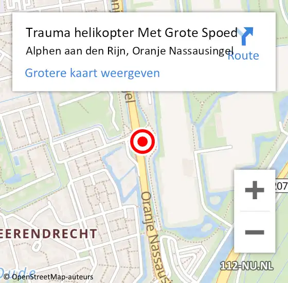 Locatie op kaart van de 112 melding: Trauma helikopter Met Grote Spoed Naar Alphen aan den Rijn, Oranje Nassausingel op 8 juli 2022 22:56