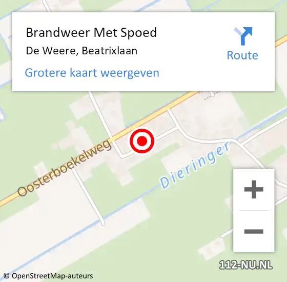 Locatie op kaart van de 112 melding: Brandweer Met Spoed Naar De Weere, Beatrixlaan op 8 juli 2022 22:56