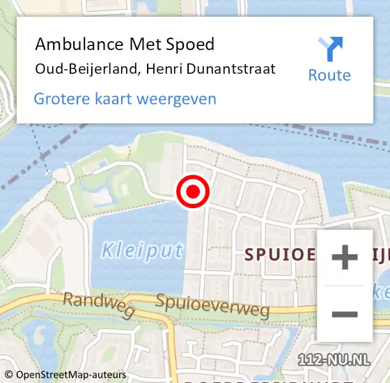 Locatie op kaart van de 112 melding: Ambulance Met Spoed Naar Oud-Beijerland, Henri Dunantstraat op 8 juli 2022 23:28