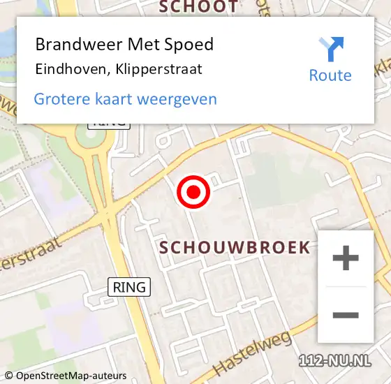 Locatie op kaart van de 112 melding: Brandweer Met Spoed Naar Eindhoven, Klipperstraat op 8 juli 2022 23:33