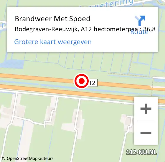 Locatie op kaart van de 112 melding: Brandweer Met Spoed Naar Bodegraven-Reeuwijk, A12 hectometerpaal: 36,8 op 8 juli 2022 23:34