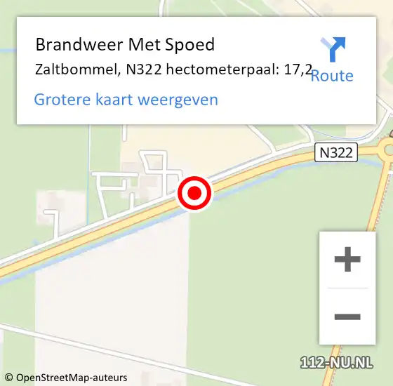 Locatie op kaart van de 112 melding: Brandweer Met Spoed Naar Zaltbommel, N322 hectometerpaal: 17,2 op 8 juli 2022 23:37