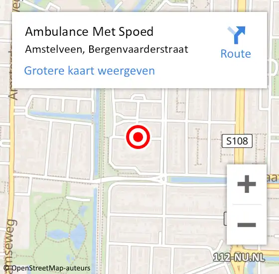 Locatie op kaart van de 112 melding: Ambulance Met Spoed Naar Amstelveen, Bergenvaarderstraat op 8 juli 2022 23:44