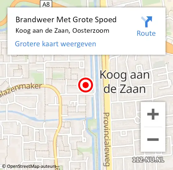 Locatie op kaart van de 112 melding: Brandweer Met Grote Spoed Naar Koog aan de Zaan, Oosterzoom op 8 juli 2022 23:53