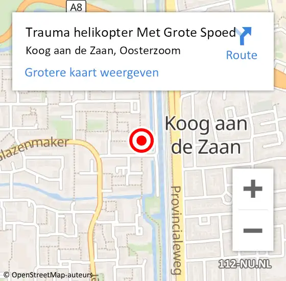 Locatie op kaart van de 112 melding: Trauma helikopter Met Grote Spoed Naar Koog aan de Zaan, Oosterzoom op 8 juli 2022 23:56