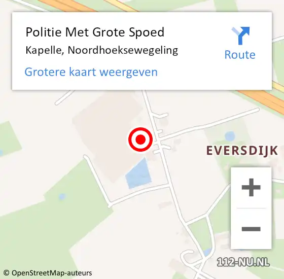 Locatie op kaart van de 112 melding: Politie Met Grote Spoed Naar Kapelle, Noordhoeksewegeling op 9 juli 2022 00:20