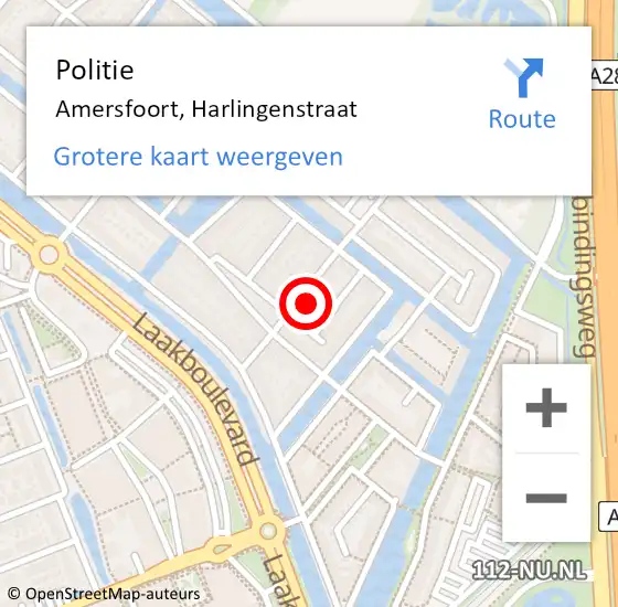 Locatie op kaart van de 112 melding: Politie Amersfoort, Harlingenstraat op 9 juli 2022 00:51