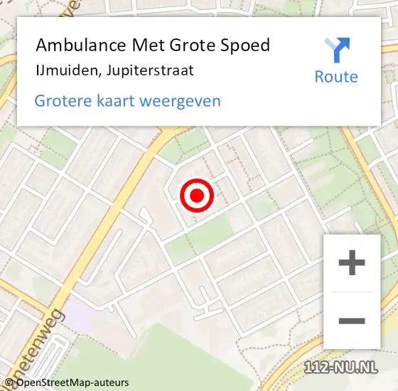 Locatie op kaart van de 112 melding: Ambulance Met Grote Spoed Naar IJmuiden, Jupiterstraat op 9 juli 2022 01:08