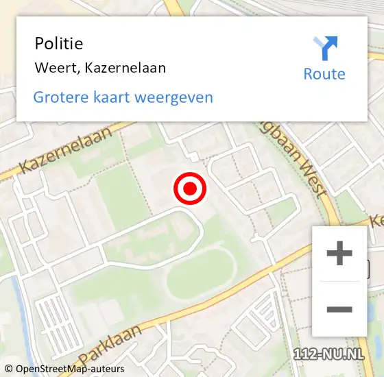 Locatie op kaart van de 112 melding: Politie Weert, Kazernelaan op 9 juli 2022 01:15