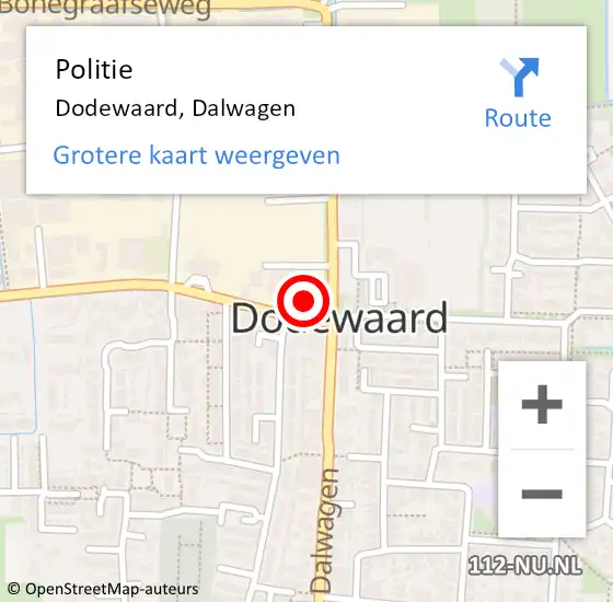 Locatie op kaart van de 112 melding: Politie Dodewaard, Dalwagen op 9 juli 2022 01:31