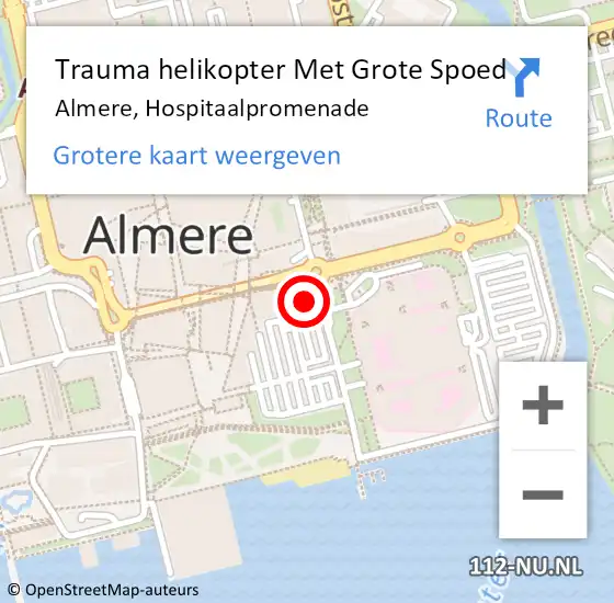 Locatie op kaart van de 112 melding: Trauma helikopter Met Grote Spoed Naar Almere, Hospitaalpromenade op 9 juli 2022 01:31