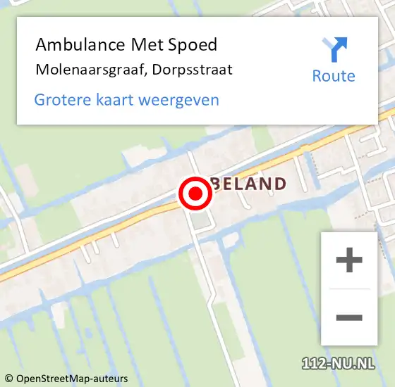 Locatie op kaart van de 112 melding: Ambulance Met Spoed Naar Molenaarsgraaf, Dorpsstraat op 22 juli 2014 17:08