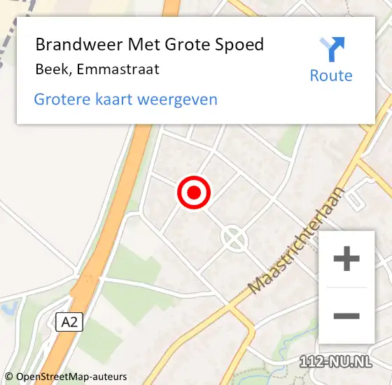 Locatie op kaart van de 112 melding: Brandweer Met Grote Spoed Naar Beek, Emmastraat op 9 juli 2022 01:37