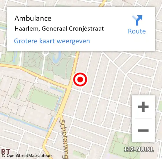 Locatie op kaart van de 112 melding: Ambulance Haarlem, Generaal Cronjéstraat op 9 juli 2022 01:48
