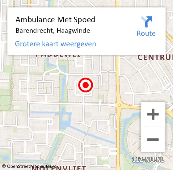 Locatie op kaart van de 112 melding: Ambulance Met Spoed Naar Barendrecht, Haagwinde op 9 juli 2022 01:52