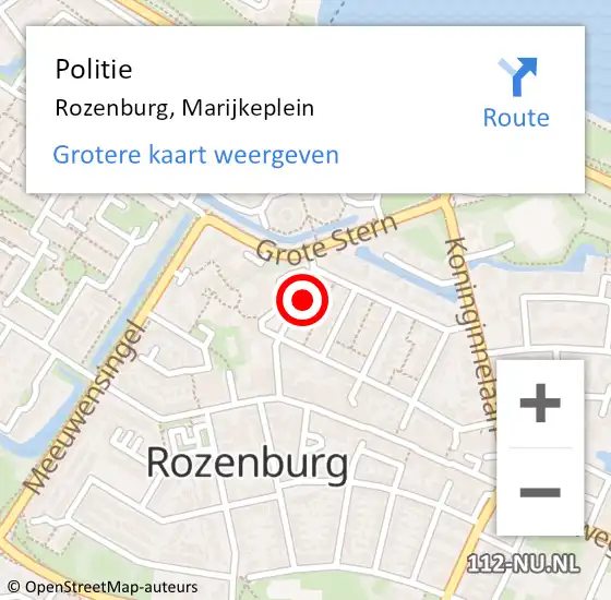 Locatie op kaart van de 112 melding: Politie Rozenburg, Marijkeplein op 9 juli 2022 02:36