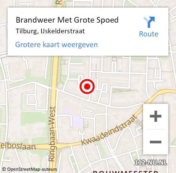 Locatie op kaart van de 112 melding: Brandweer Met Grote Spoed Naar Tilburg, IJskelderstraat op 9 juli 2022 02:44